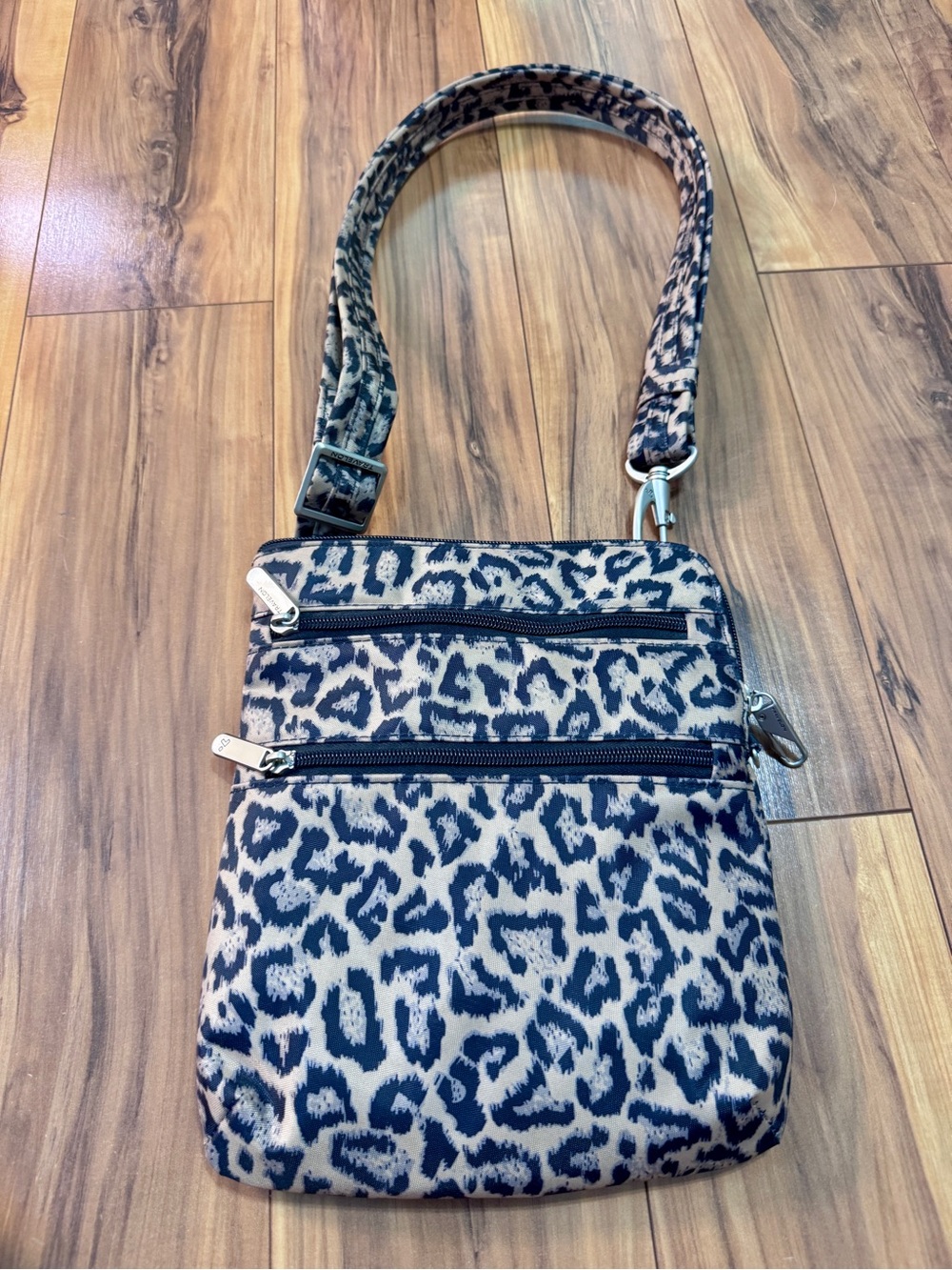 Travelon Anti Theft Leopard Print Crossbody Bag in Black and Brown